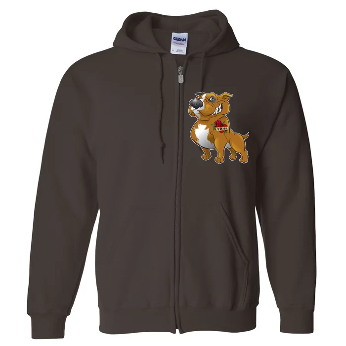 Brown Pitbull I Love Mom Full Zip Hoodie