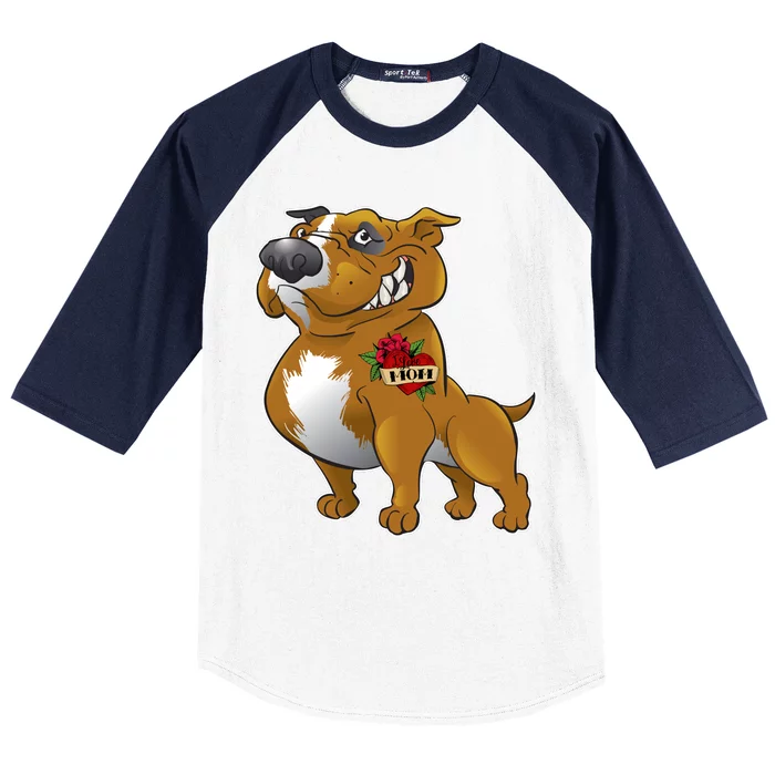 Brown Pitbull I Love Mom Baseball Sleeve Shirt