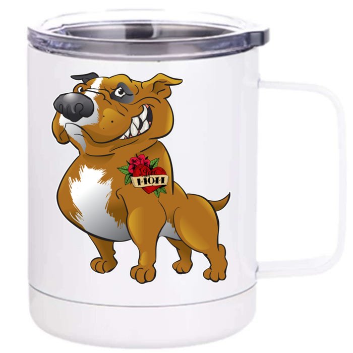 Brown Pitbull I Love Mom Front & Back 12oz Stainless Steel Tumbler Cup