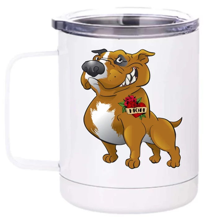 Brown Pitbull I Love Mom Front & Back 12oz Stainless Steel Tumbler Cup