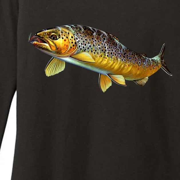 Brown Trout Fish with Fly Womens CVC Long Sleeve Shirt