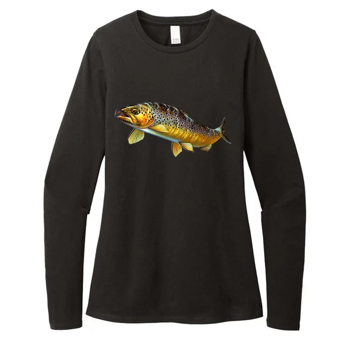 Brown Trout Fish with Fly Womens CVC Long Sleeve Shirt