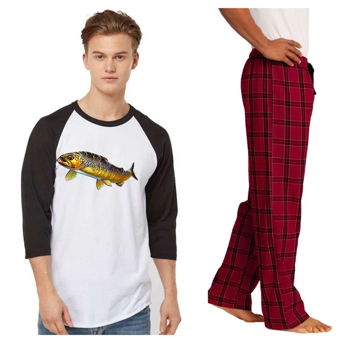 Brown Trout Fish with Fly Raglan Sleeve Pajama Set