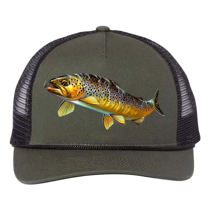 Brown Trout Fish with Fly Retro Rope Trucker Hat Cap