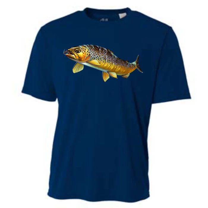 Brown Trout Fish with Fly Cooling Performance Crew T-Shirt