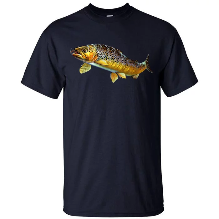 Brown Trout Fish with Fly Tall T-Shirt