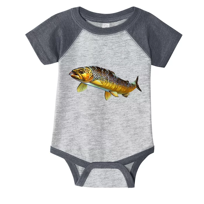 Brown Trout Fish with Fly Infant Baby Jersey Bodysuit