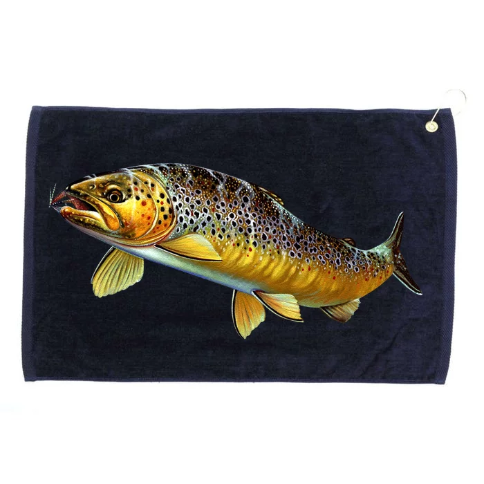 Brown Trout Fish with Fly Grommeted Golf Towel