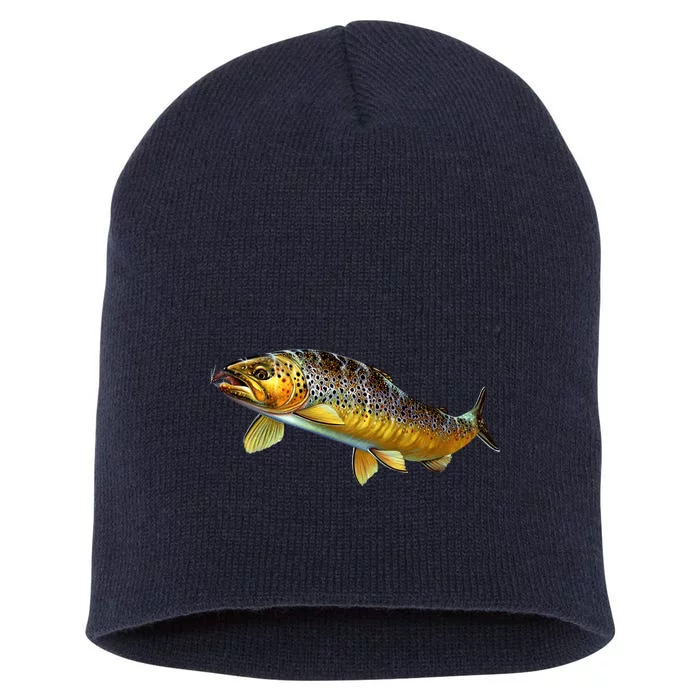 Brown Trout Fish with Fly Short Acrylic Beanie