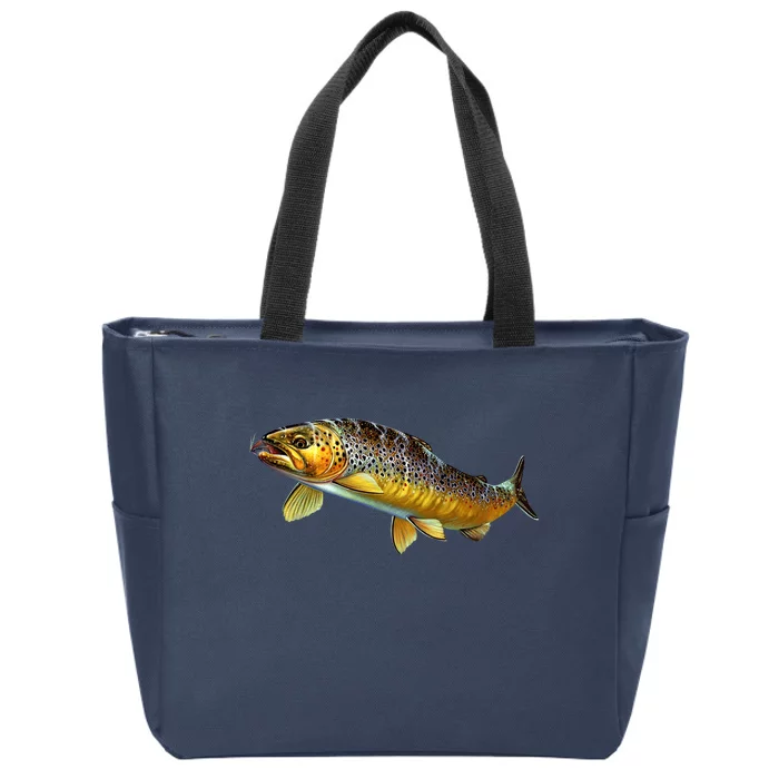 Brown Trout Fish with Fly Zip Tote Bag