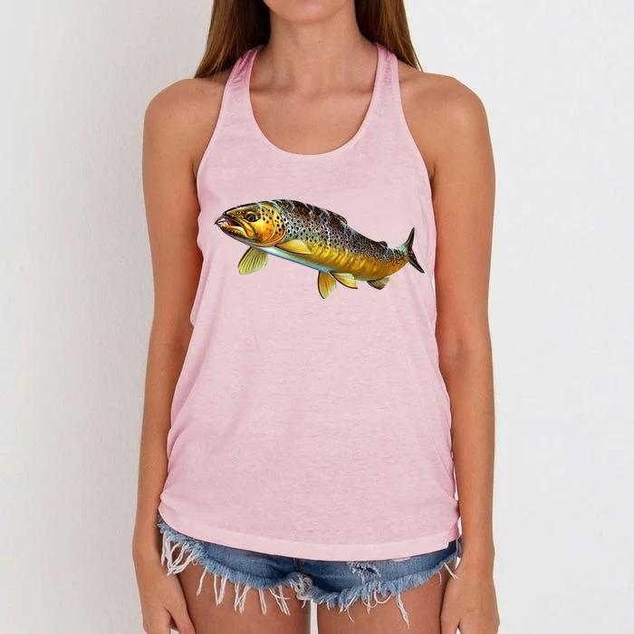 Brown Trout Fish with Fly Women's Knotted Racerback Tank