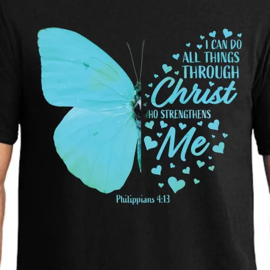 Butterfly Religious Philippians 4:13 Christian Funny Gift Pajama Set