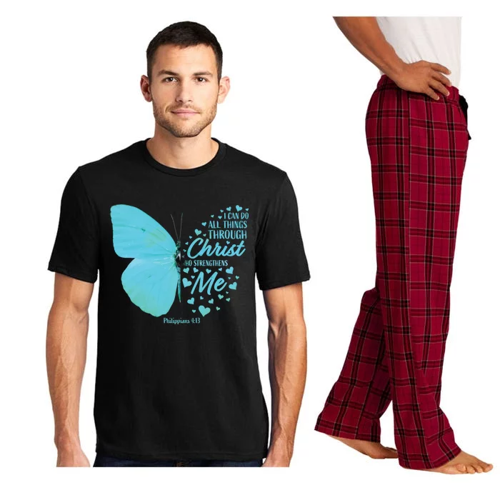 Butterfly Religious Philippians 4:13 Christian Funny Gift Pajama Set