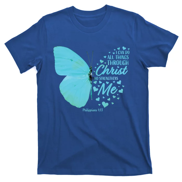 Butterfly Religious Philippians 4:13 Christian Funny Gift T-Shirt