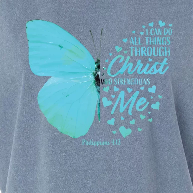 Butterfly Religious Philippians 4:13 Christian Funny Gift Garment-Dyed Women's Muscle Tee