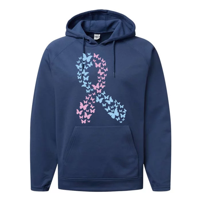 Butterfly Ribbon Pregnancy And Infant Loss Awareness Month Gift Performance Fleece Hoodie