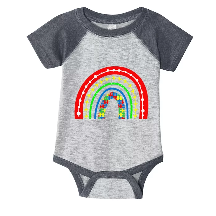 Boho Rainbow Puzzle Piece Autism Awareness Autistic Love Infant Baby Jersey Bodysuit