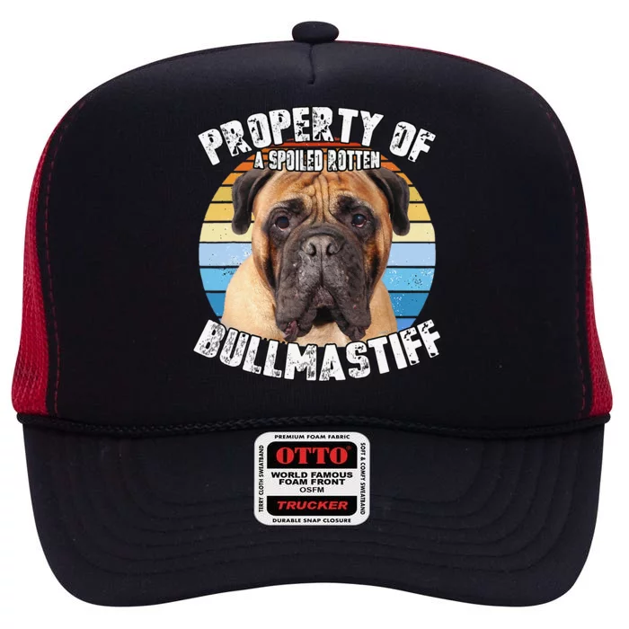 Bullmastiff Retro Property Of Cute Dog High Crown Mesh Trucker Hat