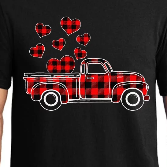 Buffalo Red Plaid Hearts Pickup Truck Happy Valentine's Day Pajama Set