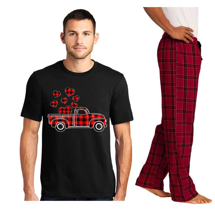 Buffalo Red Plaid Hearts Pickup Truck Happy Valentine's Day Pajama Set