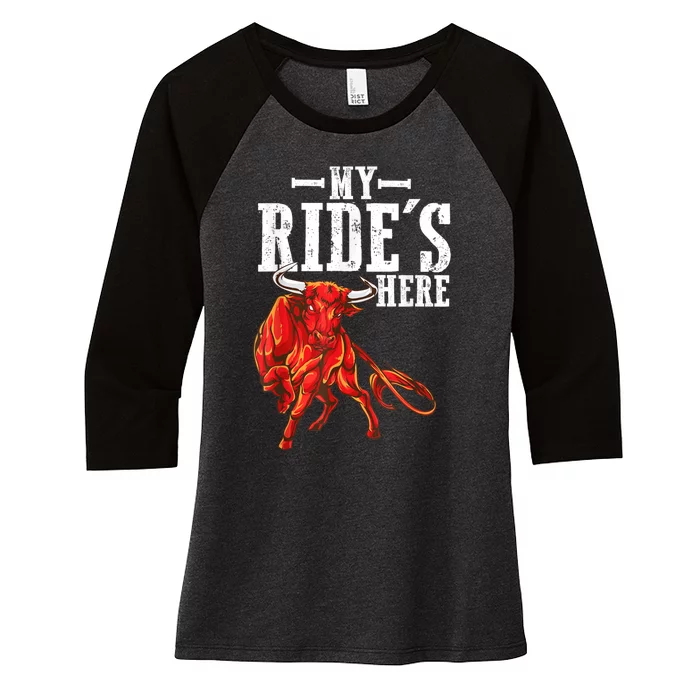 Bull Riding PBR Rodeo Bull Riders For Western Ranch Cowboys Women's Tri-Blend 3/4-Sleeve Raglan Shirt