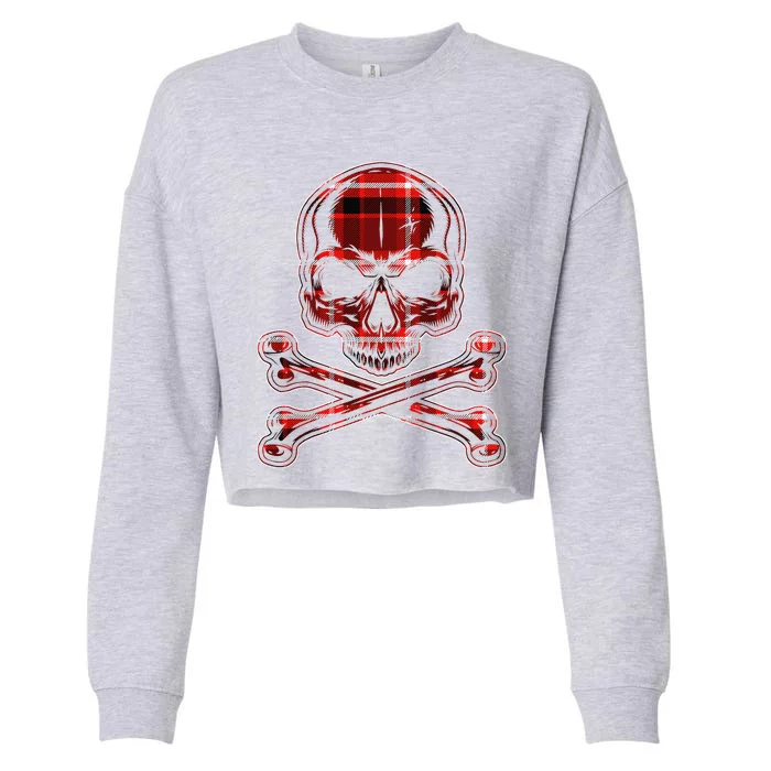 Buffalo Red Plaid Merry Christmas Skull Crossbones Cropped Pullover Crew