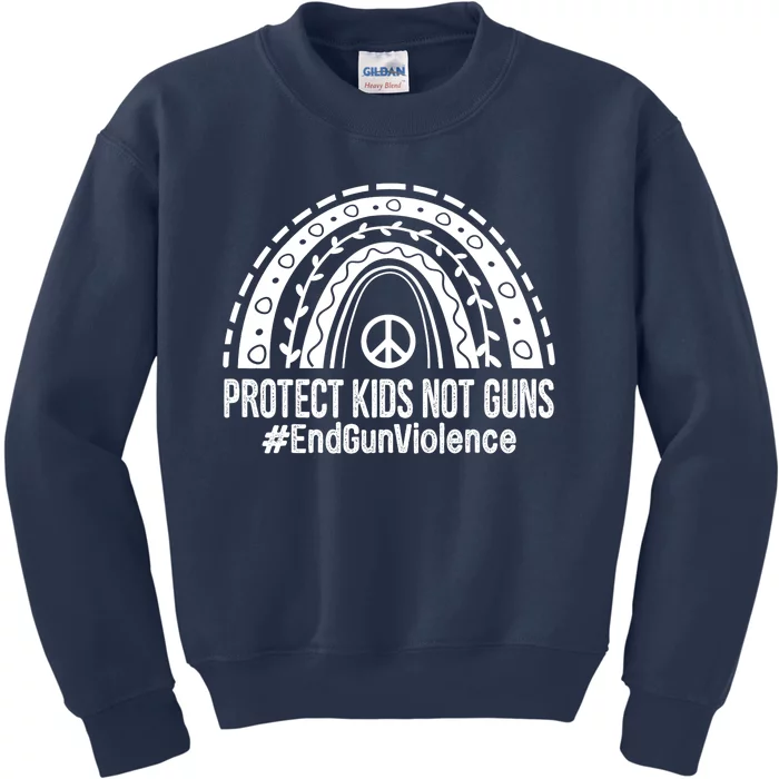 Boho Rainbow Protect Kids Not Guns End Gun Violence Orange Kids Sweatshirt