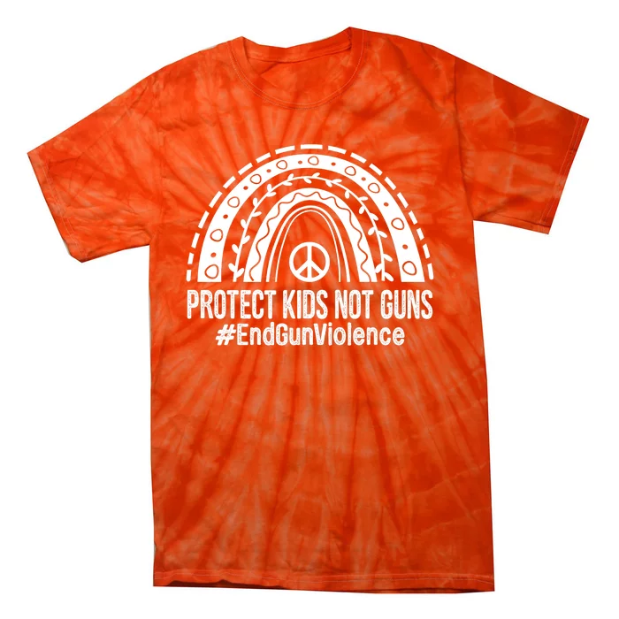 Boho Rainbow Protect Kids Not Guns End Gun Violence Orange Tie-Dye T-Shirt