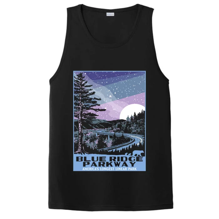 Blue Ridge Parkway At Night Wpa Style Vintage Stars And Moon Gift Performance Tank