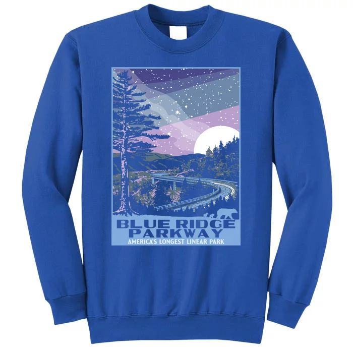 Blue Ridge Parkway At Night Wpa Style Vintage Stars And Moon Gift Tall Sweatshirt