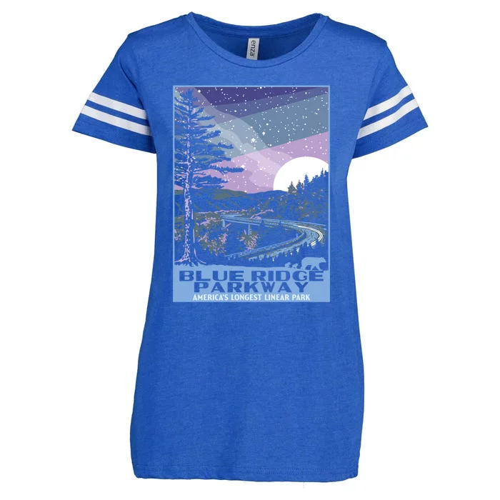 Blue Ridge Parkway At Night Wpa Style Vintage Stars And Moon Gift Enza Ladies Jersey Football T-Shirt