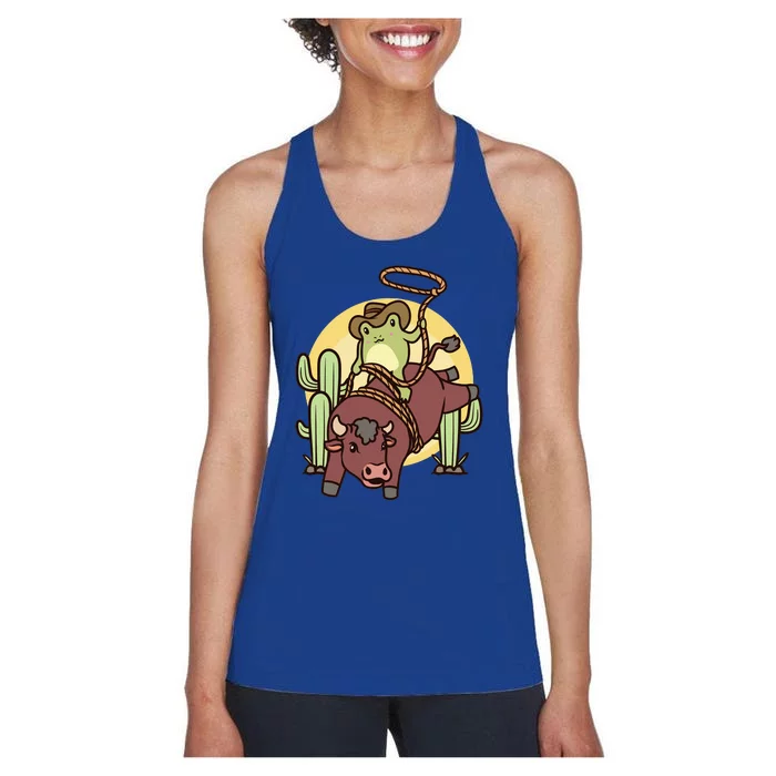 Bull Riding Rodeo Cowboy Frog Bull Rider Women's Racerback Tank