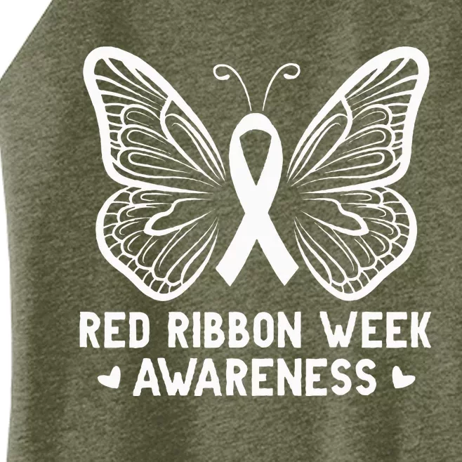 Butterfly Red Ribbon Week Awareness Drug Free Women’s Perfect Tri Rocker Tank