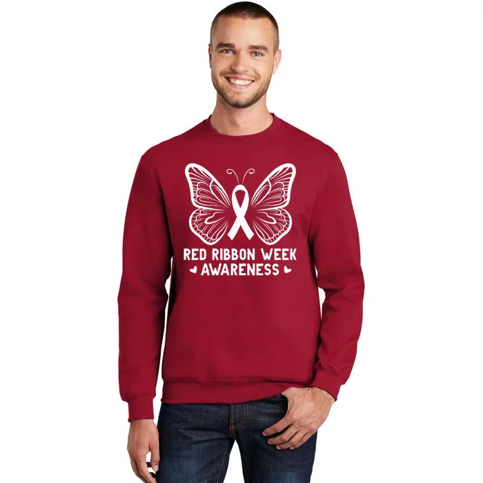 Butterfly Red Ribbon Week Awareness Drug Free Sweatshirt