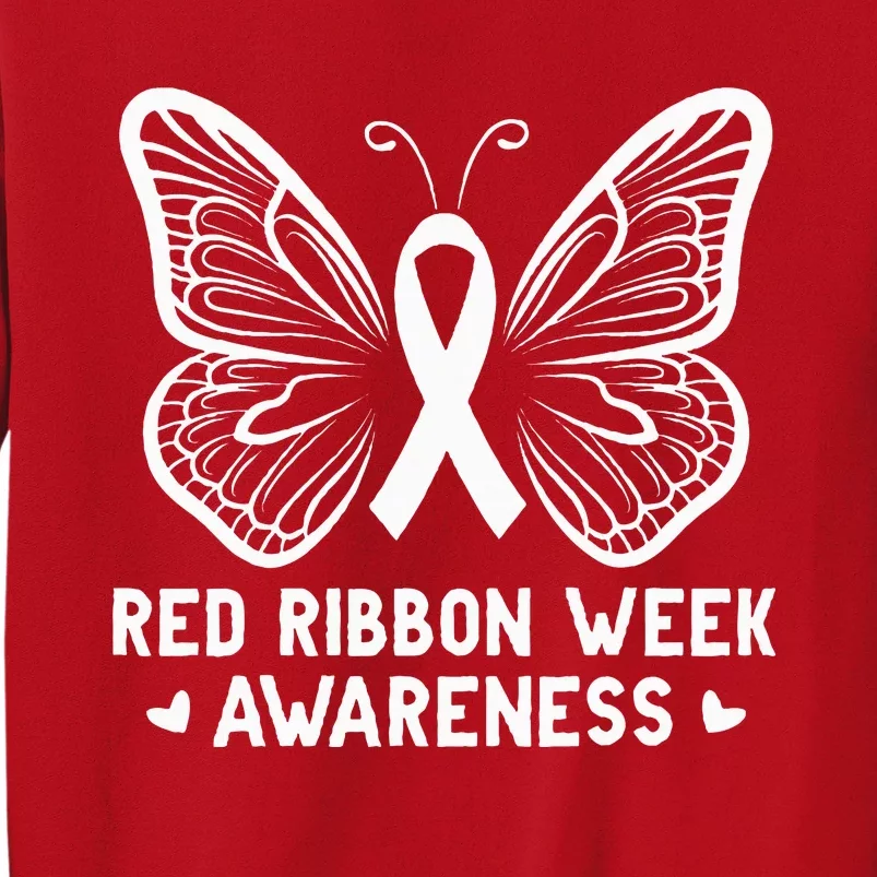 Butterfly Red Ribbon Week Awareness Drug Free Sweatshirt