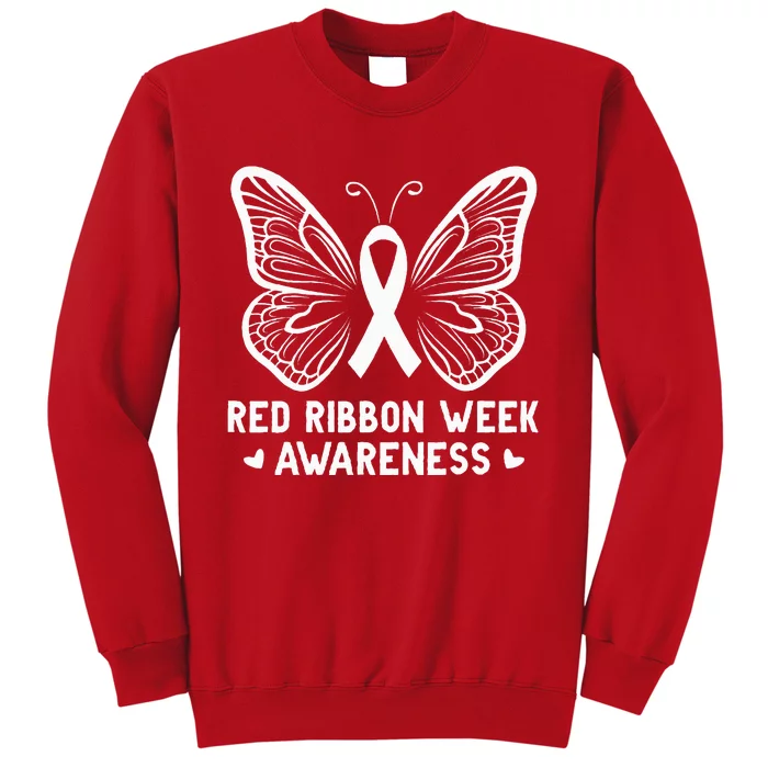 Butterfly Red Ribbon Week Awareness Drug Free Sweatshirt