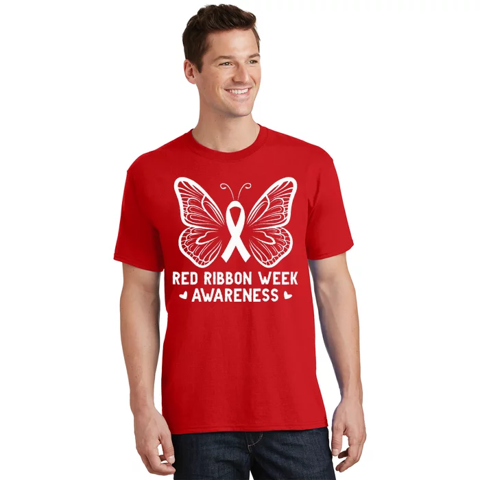 Butterfly Red Ribbon Week Awareness Drug Free T-Shirt