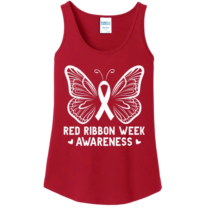 Butterfly Red Ribbon Week Awareness Drug Free Ladies Essential Tank