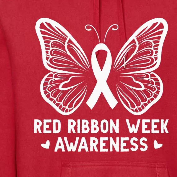 Butterfly Red Ribbon Week Awareness Drug Free Premium Hoodie