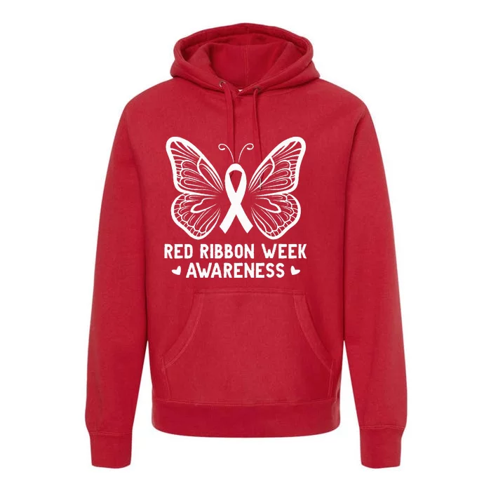 Butterfly Red Ribbon Week Awareness Drug Free Premium Hoodie