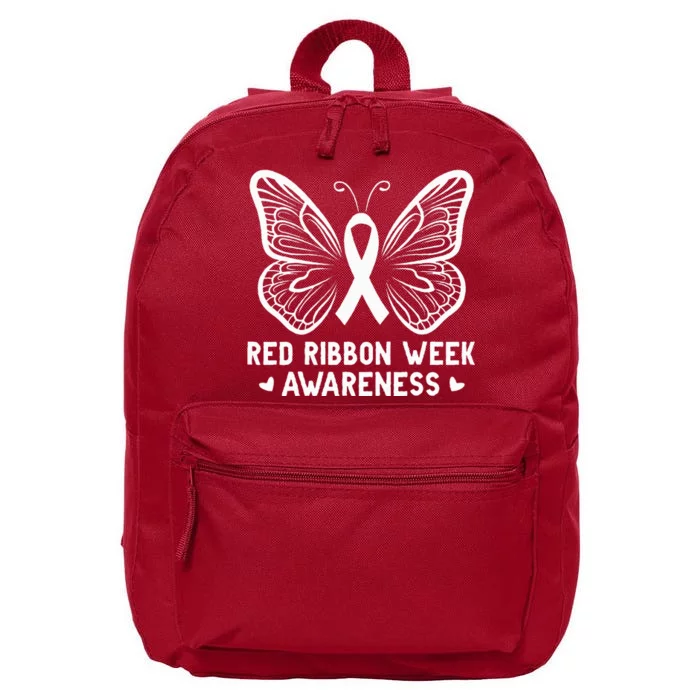 Butterfly Red Ribbon Week Awareness Drug Free 16 in Basic Backpack