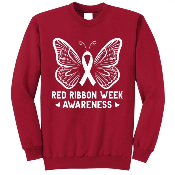 Butterfly Red Ribbon Week Awareness Drug Free Tall Sweatshirt