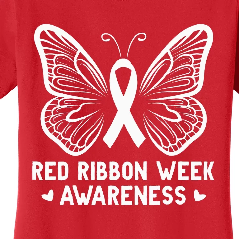 Butterfly Red Ribbon Week Awareness Drug Free Women's T-Shirt