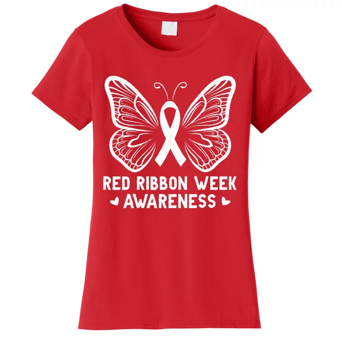 Butterfly Red Ribbon Week Awareness Drug Free Women's T-Shirt