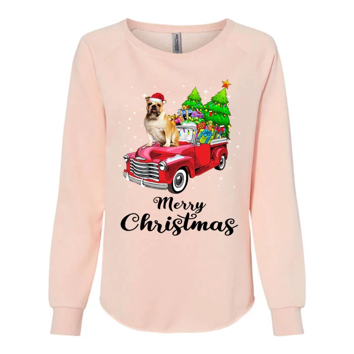 Bulldog Ride Red Truck Christmas Pajama Gift Womens California Wash Sweatshirt