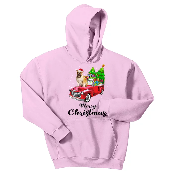 Bulldog Ride Red Truck Christmas Pajama Gift Kids Hoodie