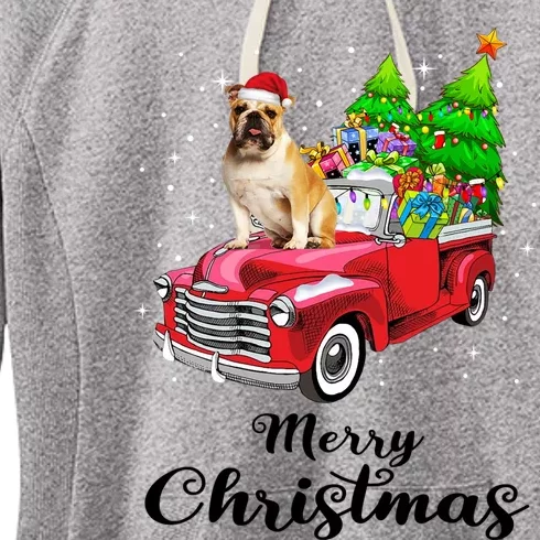 Bulldog Ride Red Truck Christmas Pajama Gift Women's Fleece Hoodie