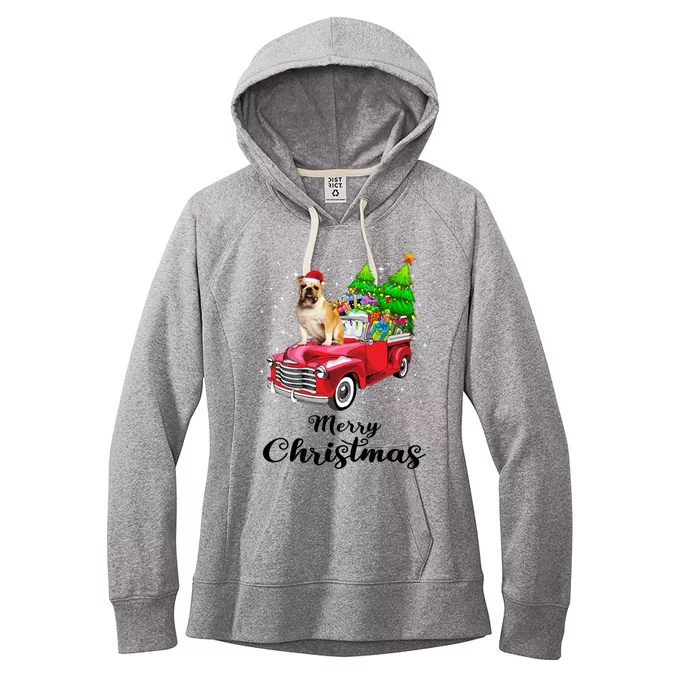 Bulldog Ride Red Truck Christmas Pajama Gift Women's Fleece Hoodie