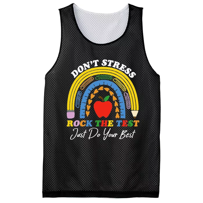 Boho Rainbow Rock The Test Testing Day Teacher Students Mesh Reversible Basketball Jersey Tank