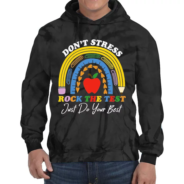 Boho Rainbow Rock The Test Testing Day Teacher Students Tie Dye Hoodie